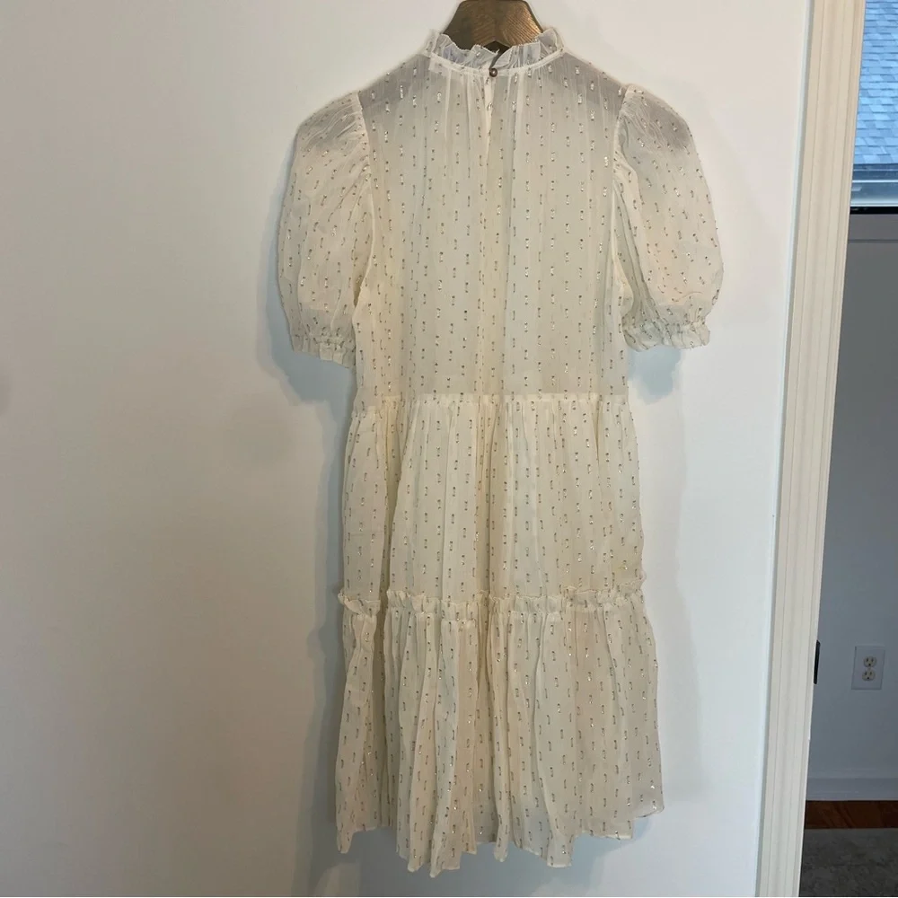ULLA JOHNSON Dhalia Lurex Tiered Puff Sleeve Metallic Mini Dress \\ 0 - Picture 9 of 10